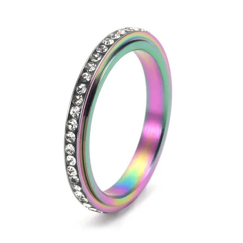 3mm Wide Titanium Steel Exquisite Thin Spinner Ring Inlay Single Row Rhinestones for Women Men Luxury Fashion Fine Stackable CZ Rings Engagement & Wedding Band Silver / Black / Gold / Multicolor / Rose Gold US Size 5-12