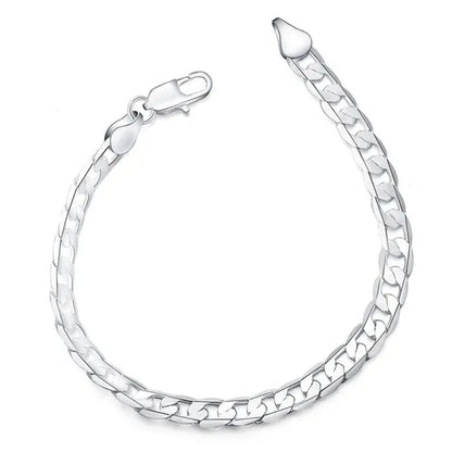 European and American Fashion 925 Sterling Silver Italian Curb Link Chain Necklace Bracelet 925 Silver High Quality Jewelry Sets for Women and Men