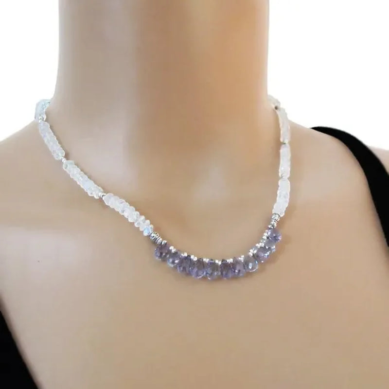 Rainbow Moonstone Mystic Topaz Necklace Sterling Silver DJStrang Blue Gemstone Bride Wedding Boho Shimmering Sundance Style