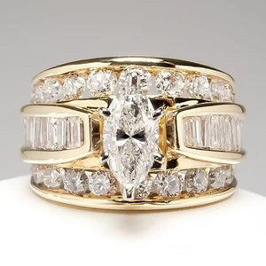 Fashion and Brilliant Women'S Ring Horse Eye Double Row Diamond Ring Romantic Wedding Engagement Ring Valentine'S Day Anniversary Gift Jewelry