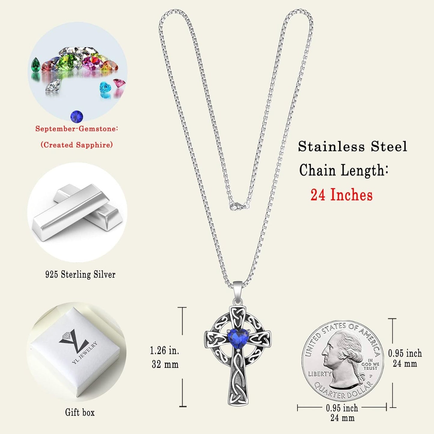 Women'S Cross Pendant Necklace Sterling Silver Celtic Knot Filigree Infinity Cubic Zirconia Crucifix Jewelry