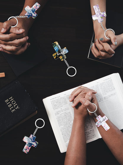 120 Pcs Bible Verse Keychains Christian Key Rings Cross Keychains Inspirational Acrylic Religious Key Rings Floral Bible Verse Jewelry for Women Men Girls Boys