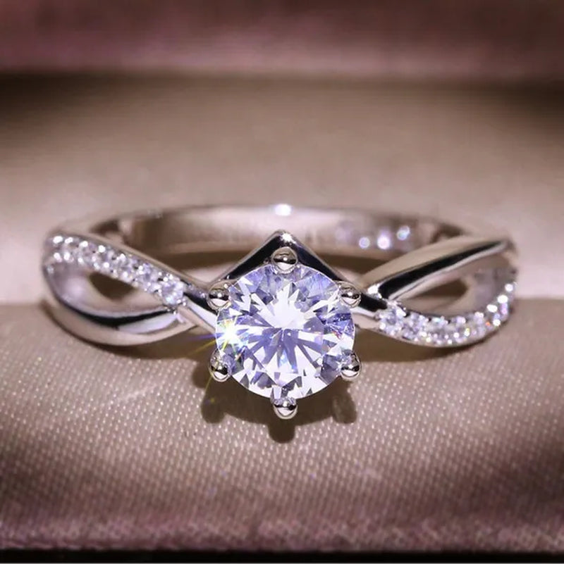 Six-Pronged Colorless Moissanite Infinity Engagement Ring In Infinity Ring Diamond Infinity Wedding Band  Infinity Ring Diamond Twist Ring Half-Way Infinity Ring Engagement Ring Anniversary Ring Rings for Women Fashion Jewelry