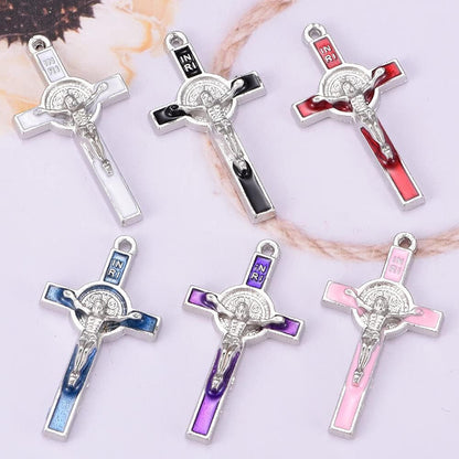 30Pcs Mixed Gold Plated Enamel Cross Charm Pendant for DIY Jewelry Making Necklace DIY Jewelry Accessories 21Mmx39.5Mm (A625)
