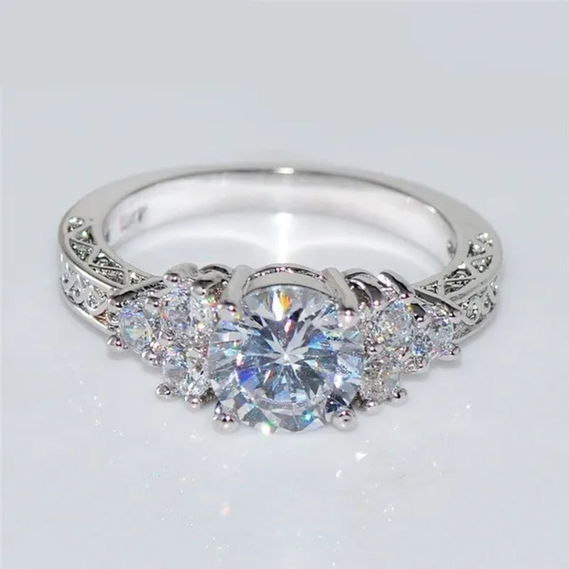 Luxury Fashion Women 18K White Gold Jewelry Princess 925 Silver White Sapphire Diamond Cubic Zircon Ring Size 4-12