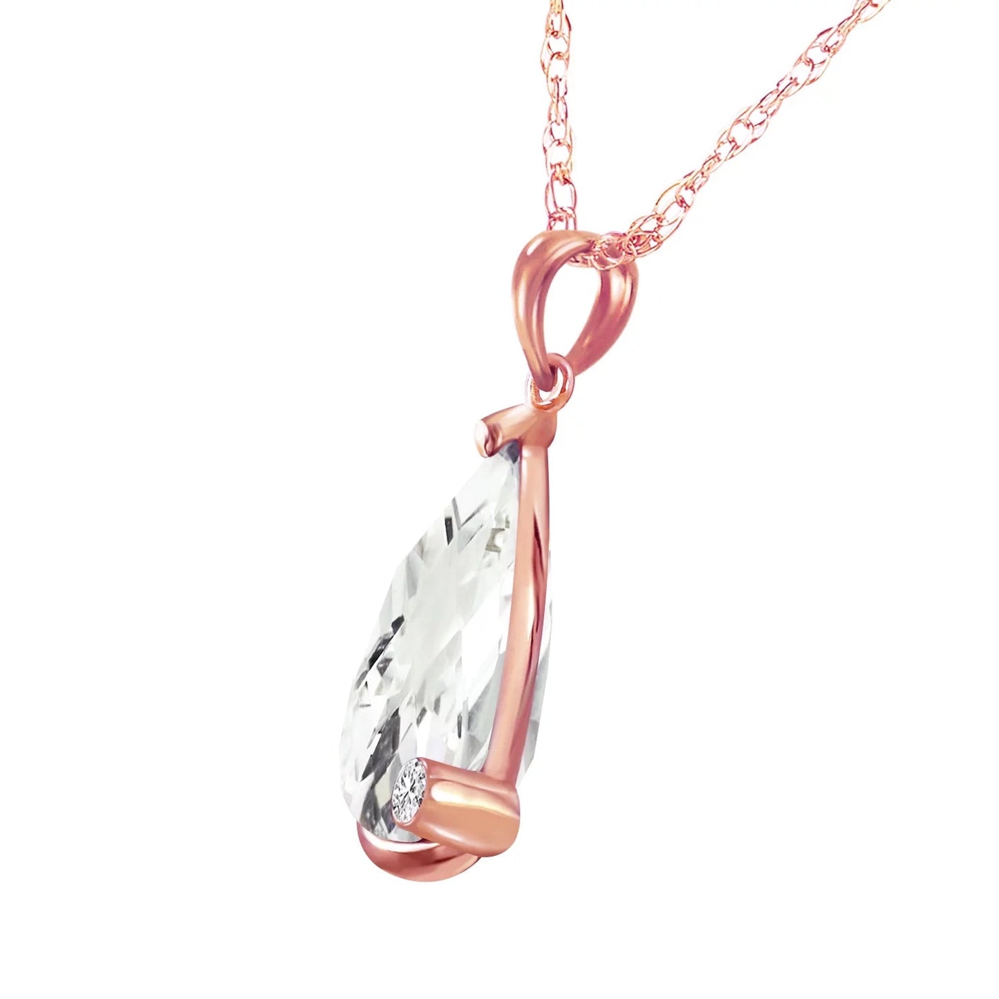 5.04 CTW 14K 22" Rose Gold Necklace Natural Briolette Checkerboard Cut White Topaz and Diamond Pendant