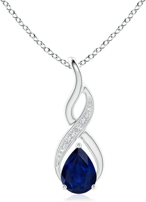 Natural 0.75 Carat Blue Sapphire Infinity Pendant Necklace for Women with Diamonds in 14K White Gold with 18 Inch Chain - September Birthstone Jewelry Gift