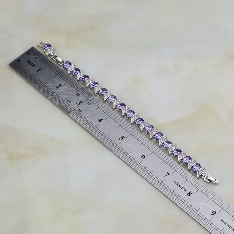 925 Silver Jewelry Purple Amethyst White CZ Charm Bracelets For Women