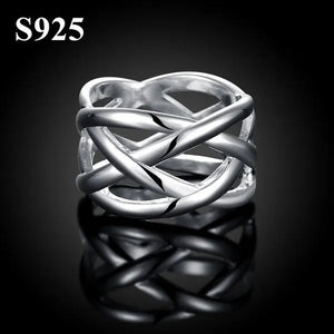 Women Men Exquisite 925 Sterling Silver Cross Fishing Net Rings Bride Princess Wedding Engagement Jewelry