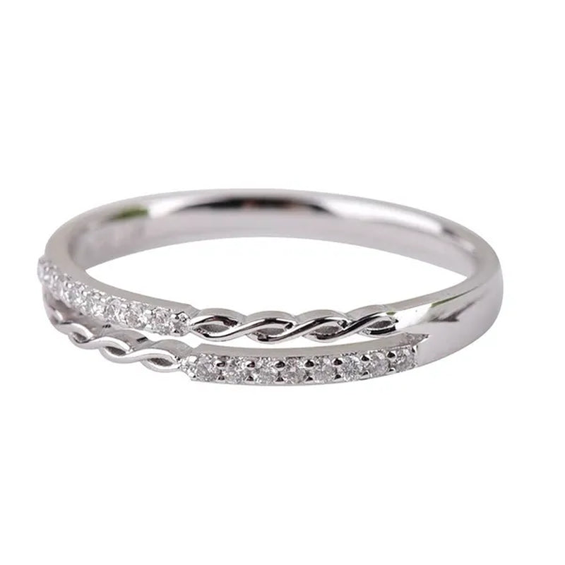 Women Fashion Original 925 Sterling Silver Diamond Double-Deck Braided Shaped Rings