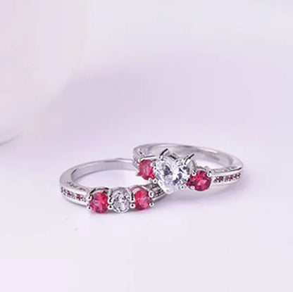 Romantic Love Shape Setting Ring Ruby Imitation Diamond Zircon Engagement Ring Holiday Gift