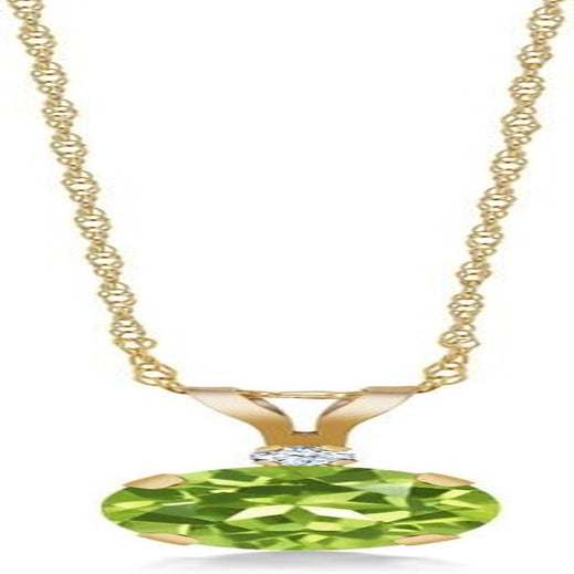 14K Yellow Gold Green Peridot and White Created Sapphire Pendant Necklace for Women (0.87 Cttw, Gemstone Birthstone, round 6MM)