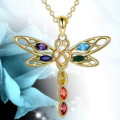 Delicate Colorful Zircon Dragonfly Necklace Insect Dragonfly Wings Pendant Engagement Necklaces for Women Insect Jewelry Creative Dragonfly Accessories Birthday Party Anniversary Gift