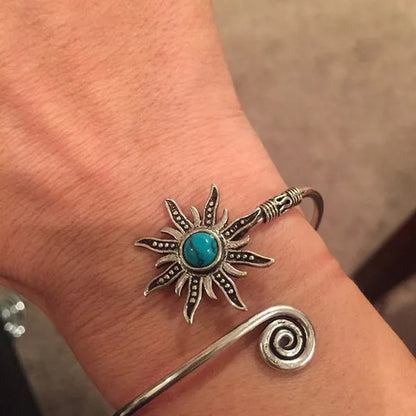 1 Pc Bohemian Turquoise Sunflower Bracelets Creative Sun Pattern Opening Bangle For Women Vintage Party Jewelry