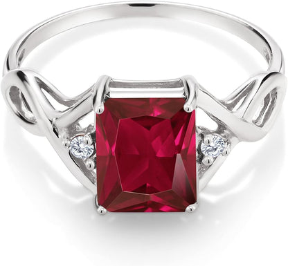 2.88 Cttw Red Created Ruby and White Lab Grown Diamond Ring for Women | 925 Sterling Silver | Available in Size 5, 6, 7, 8, 9