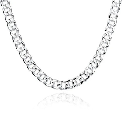 Personality 925 Sterling Silver 10Mm Cuban Chain Necklace for Boy Women Fashion Jewelry Punk Link Necklace Christmas Gifts