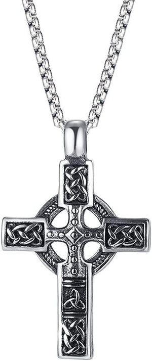Trinity Celtic Cross Necklace - Stainless Steel Triquetra Knot Irish Pendant - Jesus Crucifix Cross
