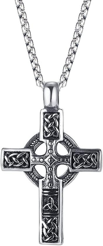 Trinity Celtic Cross Necklace - Stainless Steel Triquetra Knot Irish Pendant - Jesus Crucifix Cross