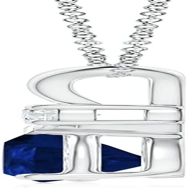 Natural 0.75 Carat Blue Sapphire Teardrop Pendant Necklace for Women with Diamond in 14K White Gold with 18 Inch Chain | September Birthstone Jewelry Gift