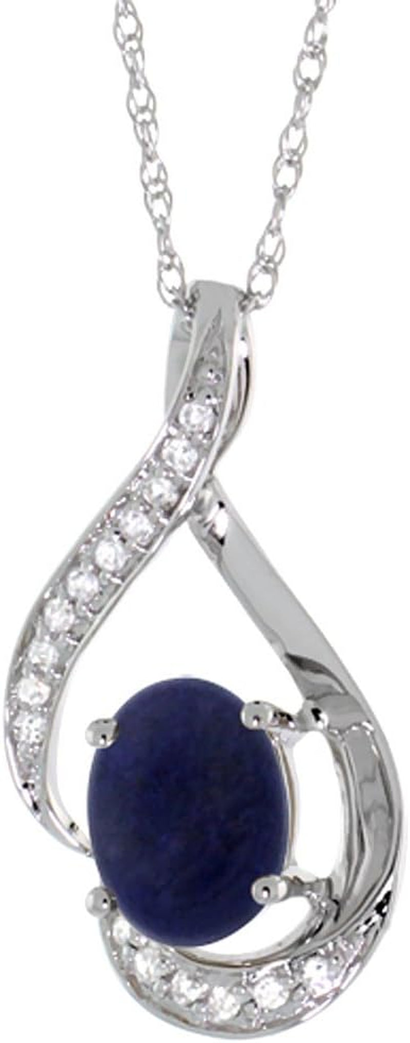 14K Gold Diamond Natural Gemstone Necklace Oval 7X5 Mm, 18 Inch Long