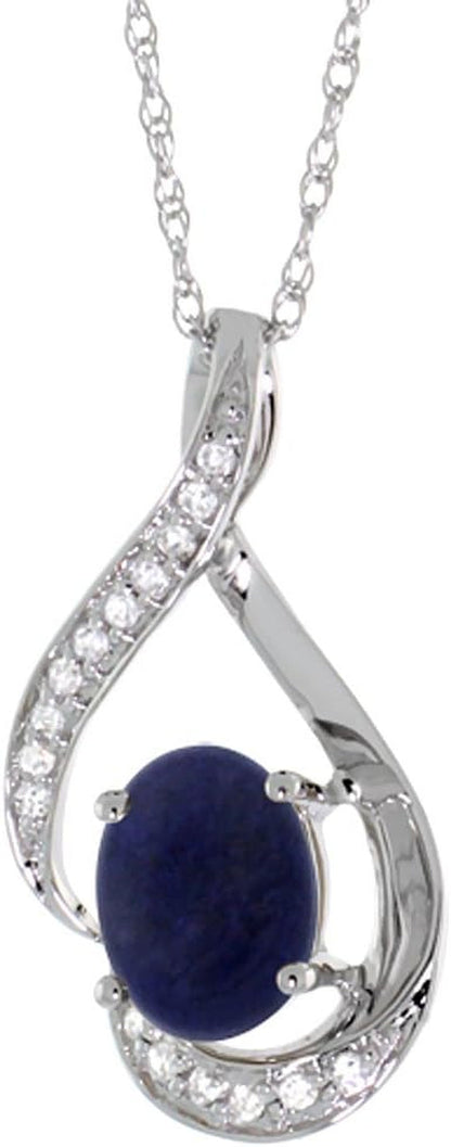 14K Gold Diamond Natural Gemstone Necklace Oval 7X5 Mm, 18 Inch Long