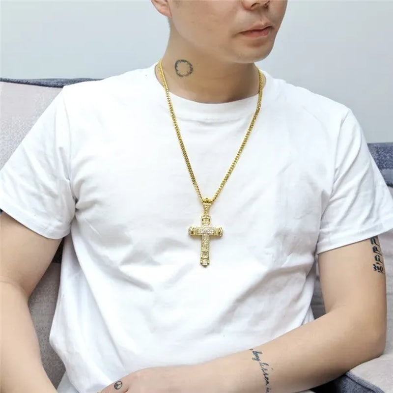 Men'S Fashion Jewelry Gold / Silver DIAMOND Cross Pendant Necklace Chain Cross Necklace