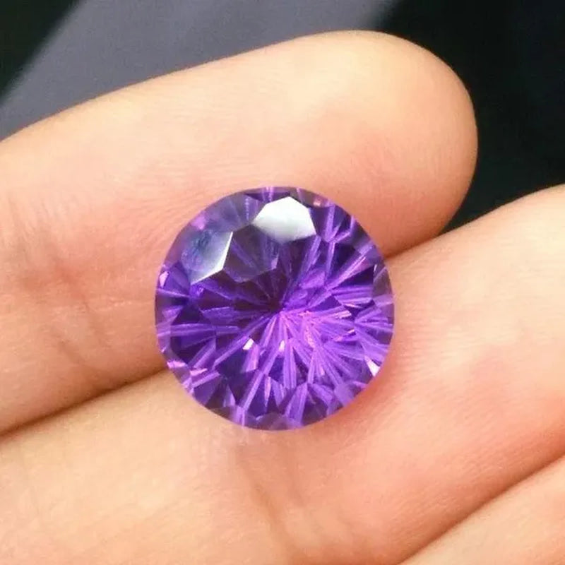 Natural Amethyst Fireworks Cut Loose Gemstone 8MM High-quality Ring Face Necklace Jewelry DIY Making Loose Diamond Purple Gemstone