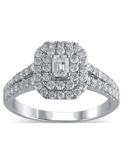 1 Carat T.W. (I2 Clarity, H-I Color)  Emerald Cut Diamond Engagement Ring in 10Kt White Gold, Size 9