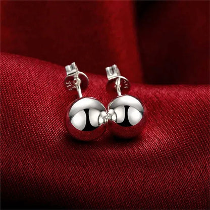 3Pcs 925 Sterling Silver 8MM Buddha Beads Earring Bangle Bracelet Necklace Jewelry Set