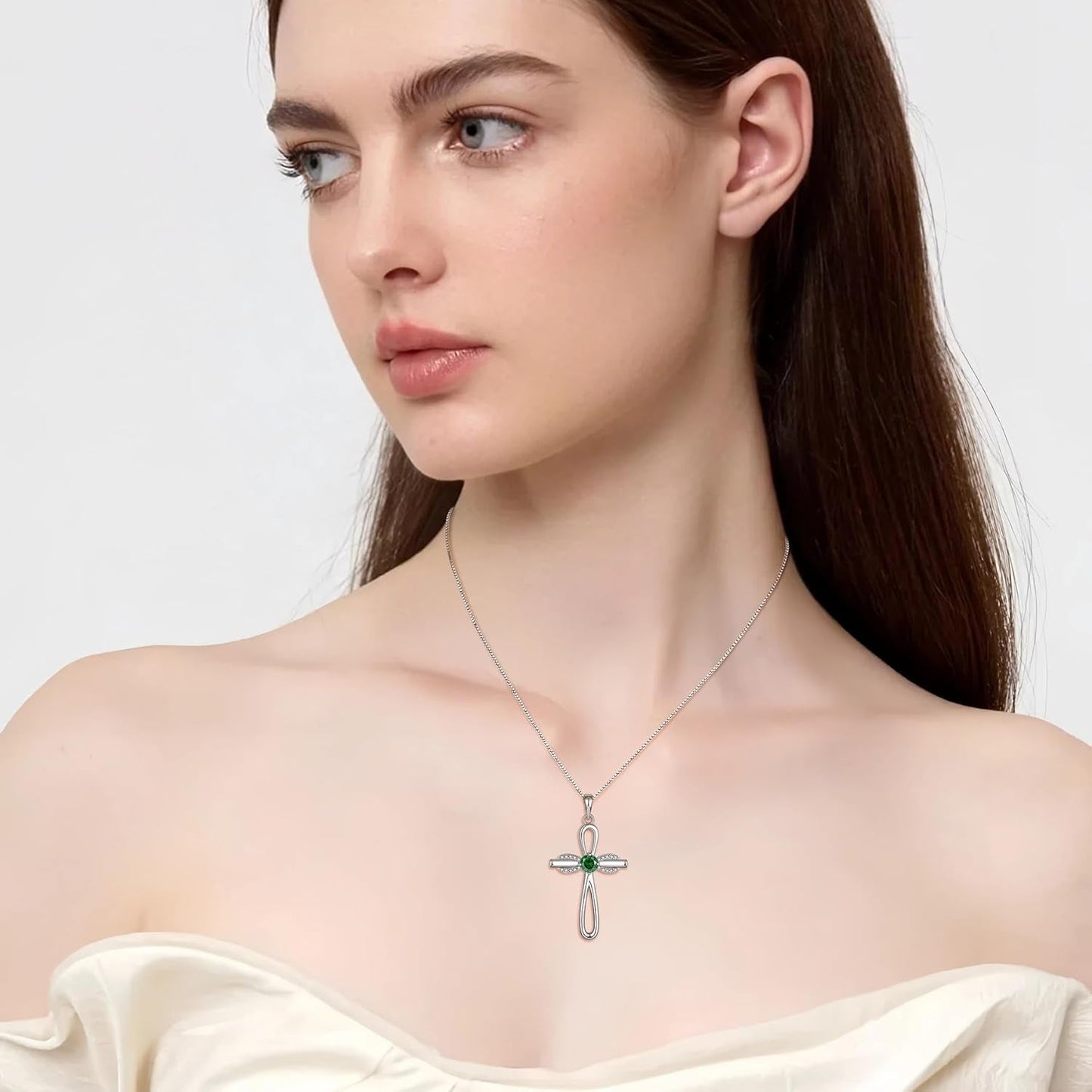 Infinity Cross Necklace 925 Sterling Silver Religious Pendant Birthstone Jewelry Gifts for Women
