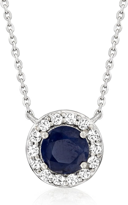 1.00 Carat Sapphire and .20 Ct. T.W. Diamond Pendant Necklace in 14Kt White Gold