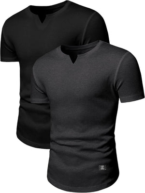 Mens Muscle T Shirts V Neck Short Sleeve Henley Shirt Hipster Longline Gym Workout Athletic Tee Shirts