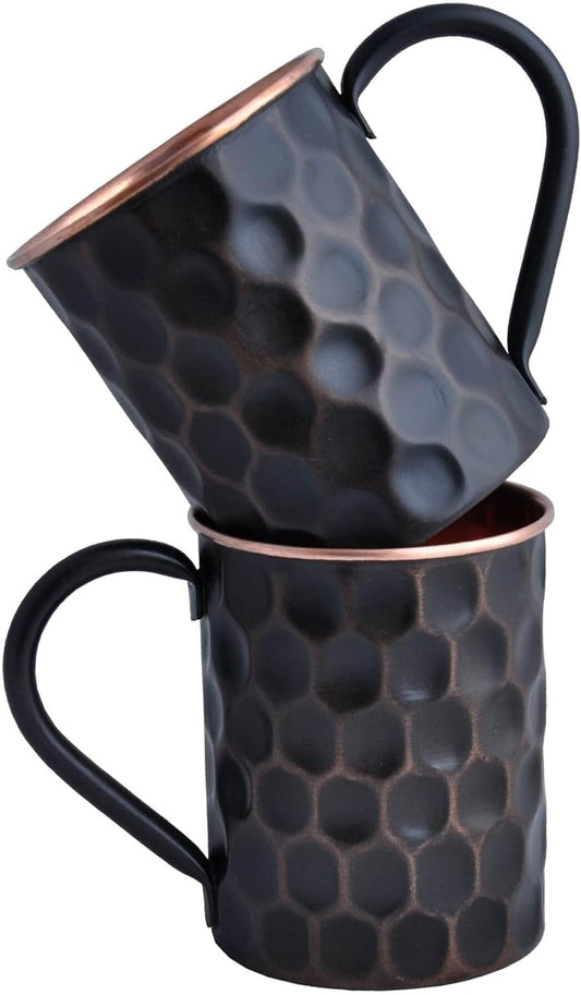 20 Oz Honeycomb Black Matte Moscow Mule Mugs Pure Copper Cups for Drinking Water Gifts for Him Her on Anniversary Genuine Copper Mugs for Moscow Mules Real Solid Tankard Mug Cup Set of 2