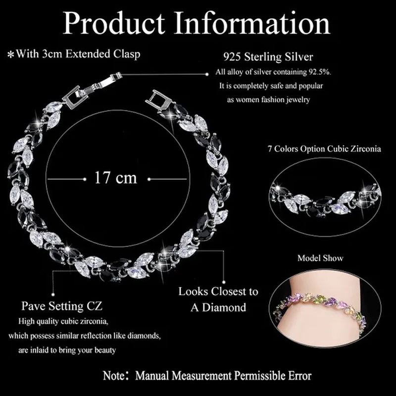 Gloriya Silver Plated Inlay Black and White AAA Grade CZ Crystal Leaf Chain Bracelet Bangle for Women 2024 Fashion Design Fashion Mujer Jewelry