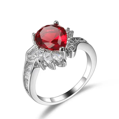 New silver-plated Fashion Natural Ruby Angel Teardrop Diamond Ring Engagement Wedding Ring Anniversary Christmas Gift Jewelry Accessories Size 5-11