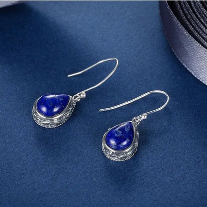925 Sterling Silver Jewelry Water Drop Earrings for Women Natural Lapis Lazuli Earrings
