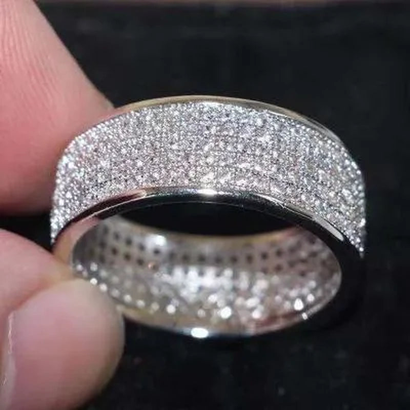 New Solid Sterling Silver White Sapphire Diamond Wedding Band Rings Engagement Anniversary Party Jewelry Size 5-12 - WORLD TIME VISITS