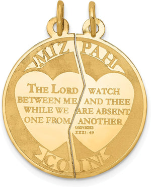 10K Yellow Gold Mizpah 2-Piece Pendant Charm (29Mm X 23Mm)