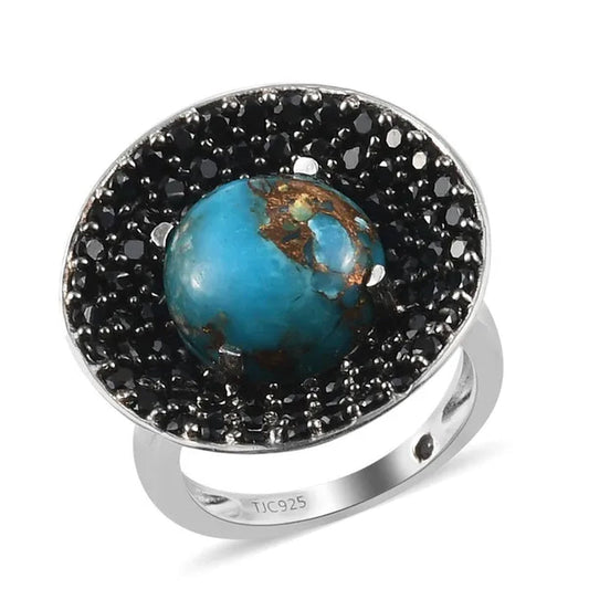 Shop LC 925 Sterling Silver Platinum Plated Natural Black Spinel Blue Turquoise Ring for Women Size 7