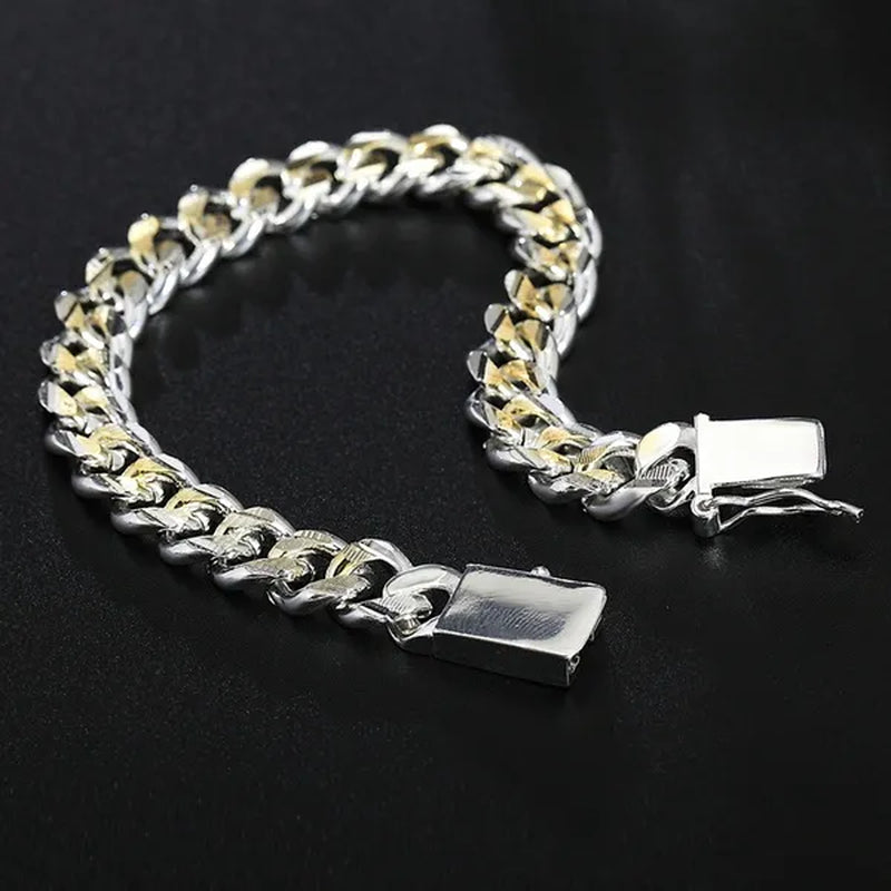 925 Silver Gold Two-color Personality Men's 10M Side Chain Bracelet Jewelry Gift