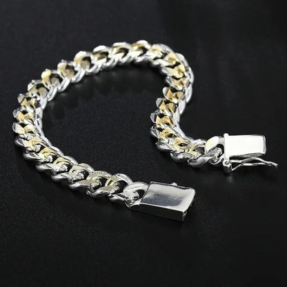 925 Silver Gold Two-color Personality Men's 10M Side Chain Bracelet Jewelry Gift