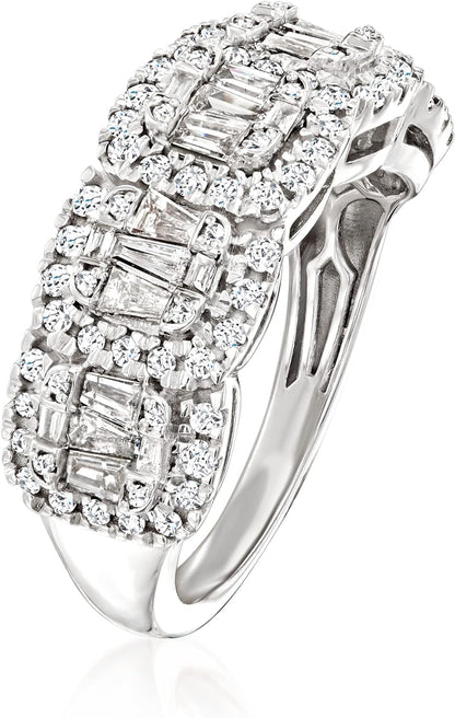 1.00 Ct. T.W. round and Baguette Diamond Ring in Sterling Silver