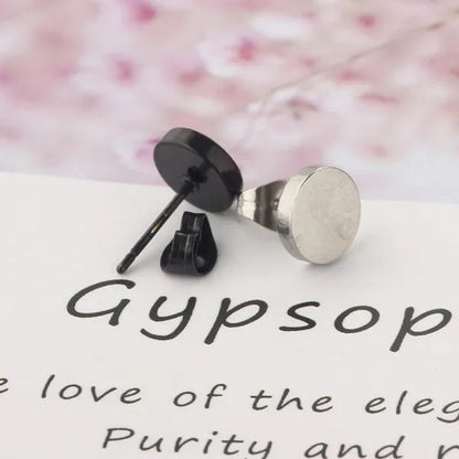 1PCS Stainless Steel Black Color Hypoallergenic Minimalist Flat Circle Earings for Men and Women Daily Wear Steel Titanium Earrings