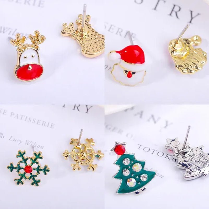 Christmas Jewelry with Diamond Snowflake Bell Christmas Earrings Christmas Tree Earrings Set Christmas Earrings Deer Stud Earrings - WORLD TIME VISITS
