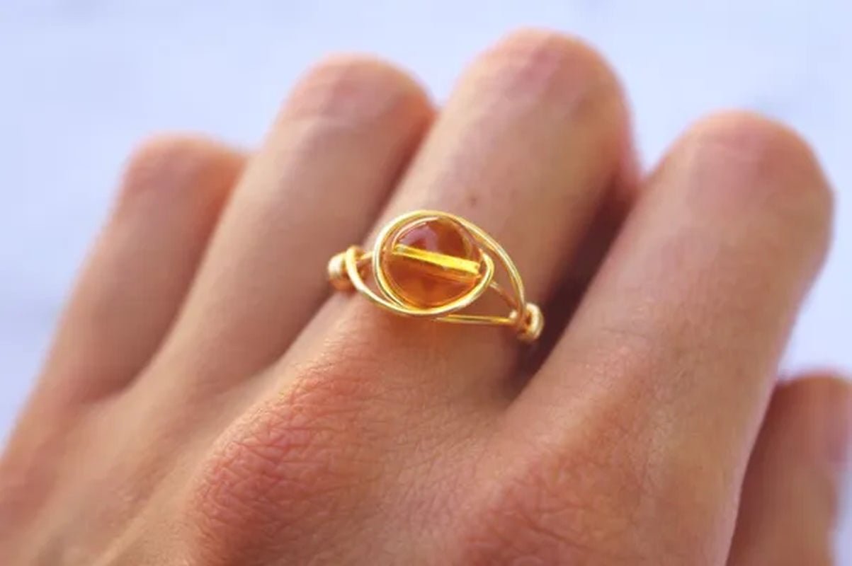 Citrine ring, citrine gemstone jewelry, citrine stone ring, gold citrine ring, wire wrapped ring, wire ring, gemstone ring, statement ring - WORLD TIME VISITS