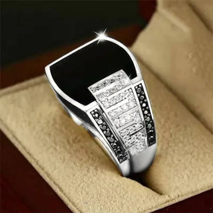 Classic Domineering Men's Fashion Exquisite 925 Sterling Silver Ring Natural Charm Black Diamond Ring Wedding Engagement Boyfriend Party Casual Accessories Father's Day Birthday Gift Business Men's Luxury Jewelry US Size US5 - 14 Bague Homme - WORLD TIME VISITS