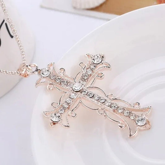 Cross Necklace crystal diamond gold christ Sweater chain neckalces for women ffashion jewelry accessories - WORLD TIME VISITS