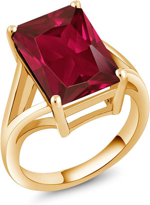 14X10MM Emerald Cut Gemstone Birthstone Solitaire Engagement Ring for Women | 18K Yellow Gold Plated Silver | Wedding Anniversary Ring for Women | Available in Size 5, 6, 7, 8, 9