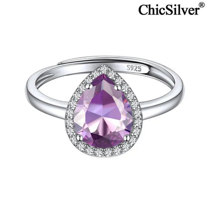 ChicSilver Pear Cut Teardrop Birthstone Promise Wedding Band Ring for Her 925 Sterling Silver Gemstone Jewelry for Women