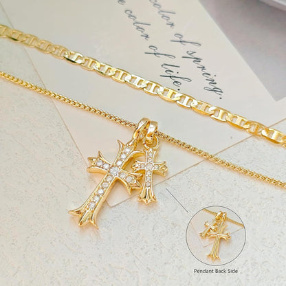 Bubble Cross Necklace for Women 14K Gold Plated Cross Necklace Stackable Dainty Gold Necklace Mariner Chain Necklace CZ Cross Pendant Necklaces Set Simple Jewelry Gift